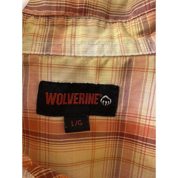 Wolverine Orange Plaid Mens Large Button Down Collared Short Sleeve - Picture 2 of 12